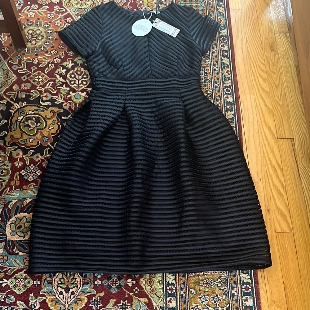 Boohoo Black Pleated Ribbed A-Line Dress for Wedding Guest